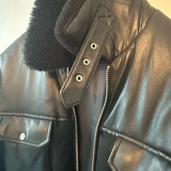 Reiss Black Leather-Trim Puffer Jacket - Picture 9 of 9